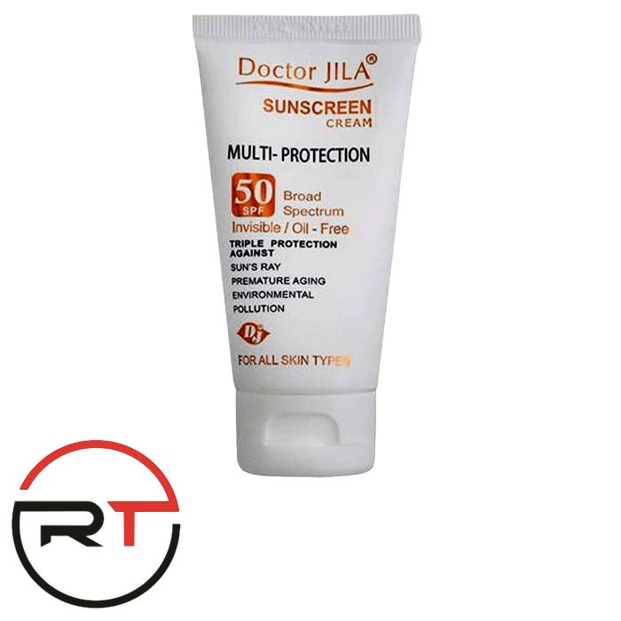 ضد آفتاب مولتی پروتکشن SPF50 بی رنگ دکتر ژیلا مناسب انواع پوست روتین تاج